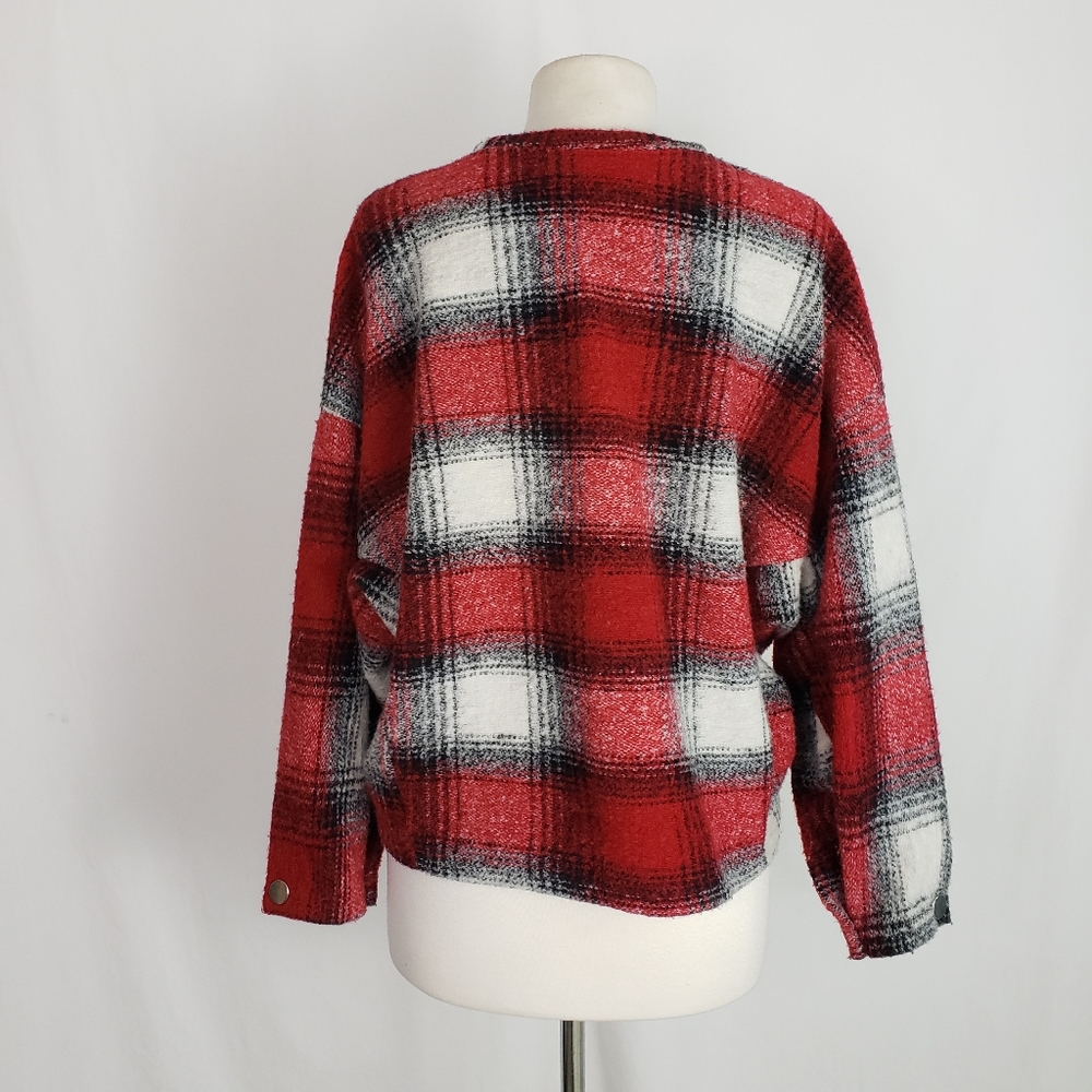 Zara Women's Wool Blend Plaid Check Oversized Sweater Top Sz Small - Picture 5 of 8